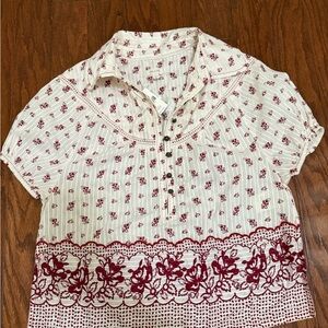 Pilcro Cream and Red Embroidered Blouse